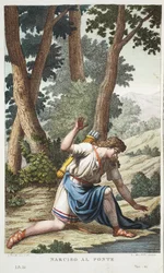 Narziss wird zur Blume oder Narciso al Fonte, Buch III, Illustration aus Ovids Metamorphosen, Florenz, 1832